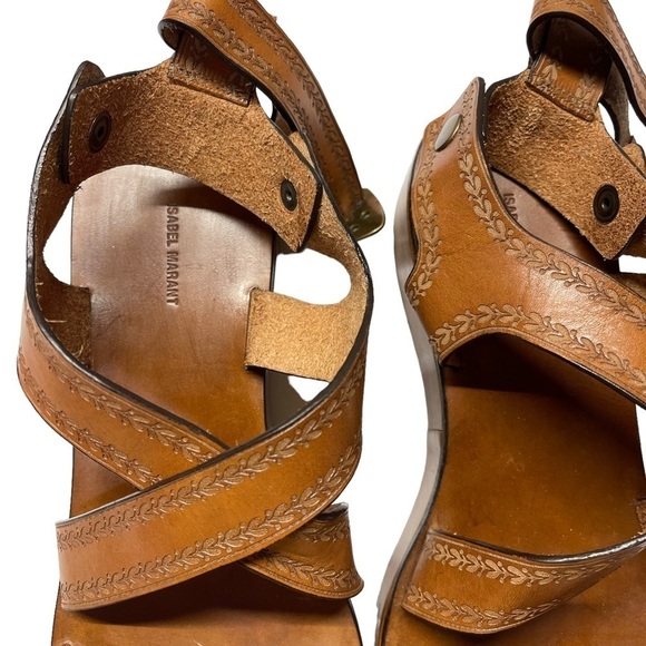 Isabel Marant Nuriee Leather Platform Sandal Cognac Size 40 - Picture 9 of 9